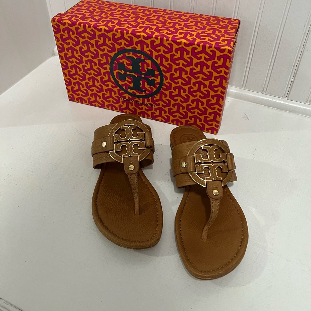 Tory Burch royal tan Amanda flat thong sandals